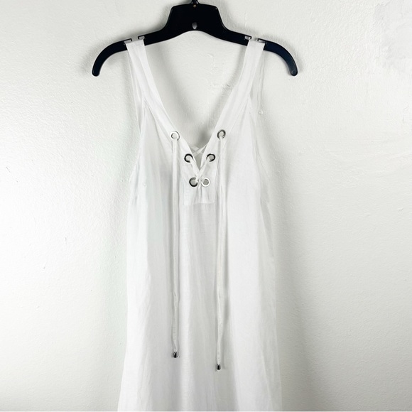 LAURA GOTTI 100% Linen White Tie Tassel Top Sleeveless Maxi Dress Size Large - Picture 8 of 12